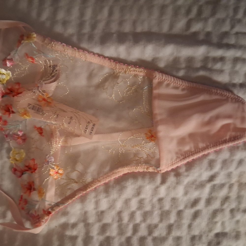 Victoria's Secret Pink and Cream Satin Panties with Lace Trim